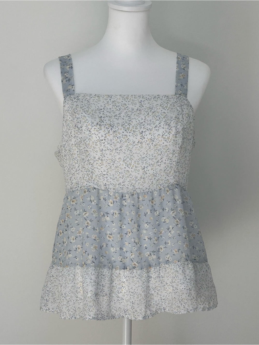 Tiered Ruffle Patchwork Cami Tank Tunic Top L